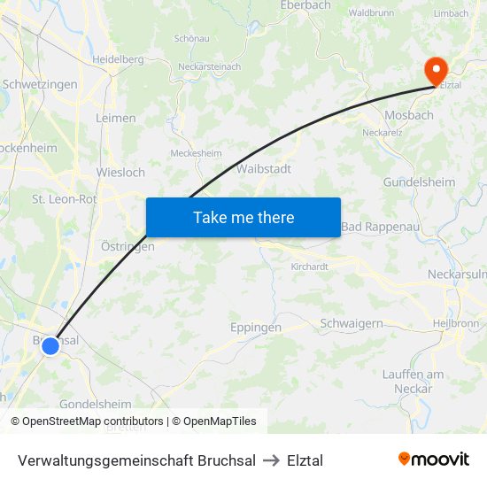 Verwaltungsgemeinschaft Bruchsal to Elztal map