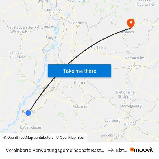 Vereinbarte Verwaltungsgemeinschaft Rastatt to Elztal map