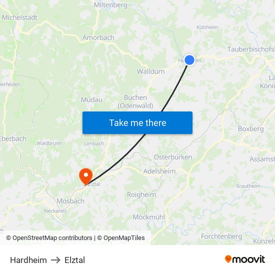 Hardheim to Elztal map