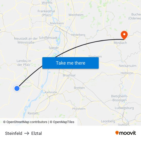 Steinfeld to Elztal map