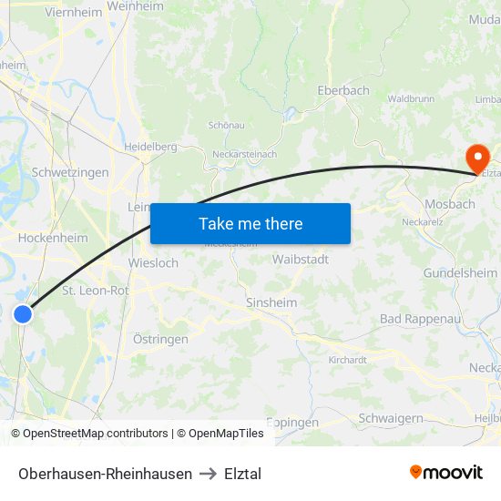 Oberhausen-Rheinhausen to Elztal map