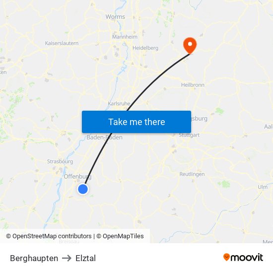 Berghaupten to Elztal map