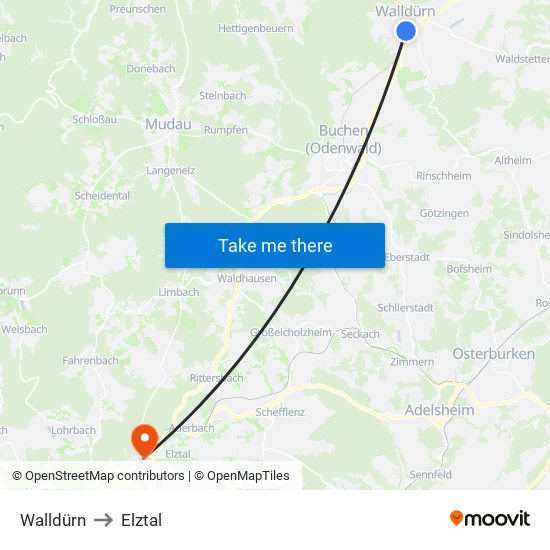 Walldürn to Elztal map