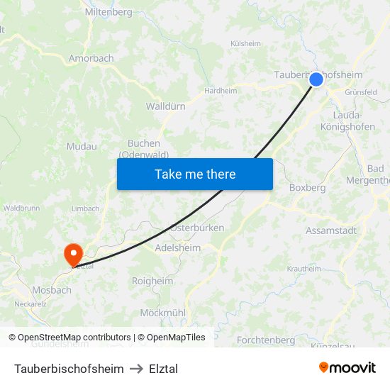 Tauberbischofsheim to Elztal map