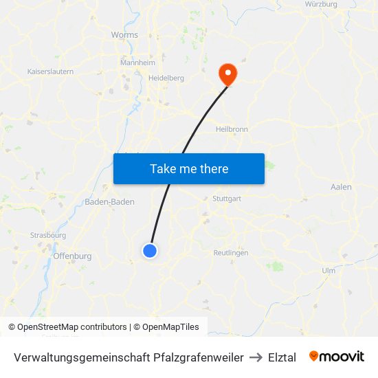 Verwaltungsgemeinschaft Pfalzgrafenweiler to Elztal map