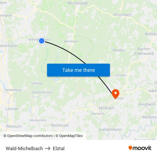 Wald-Michelbach to Elztal map