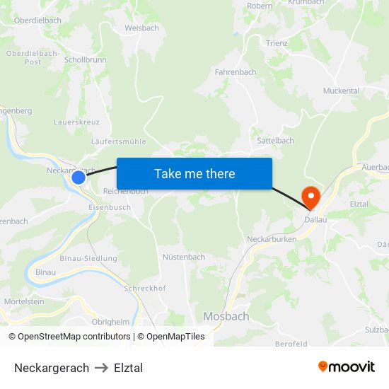 Neckargerach to Elztal map