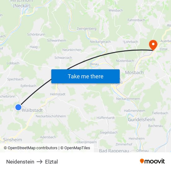 Neidenstein to Elztal map