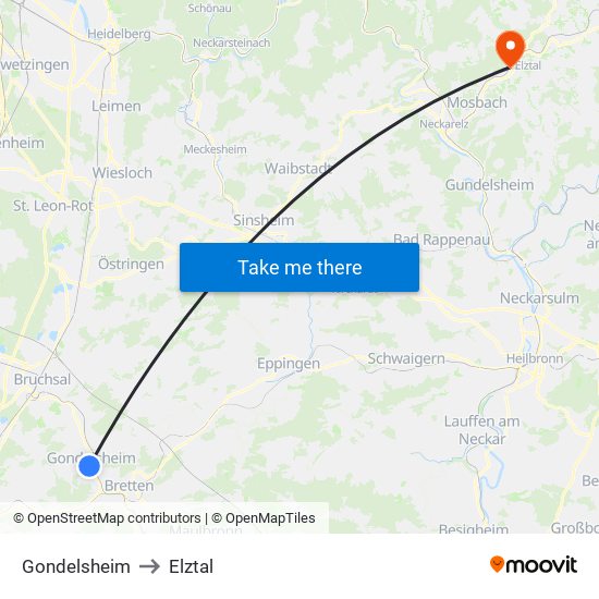 Gondelsheim to Elztal map
