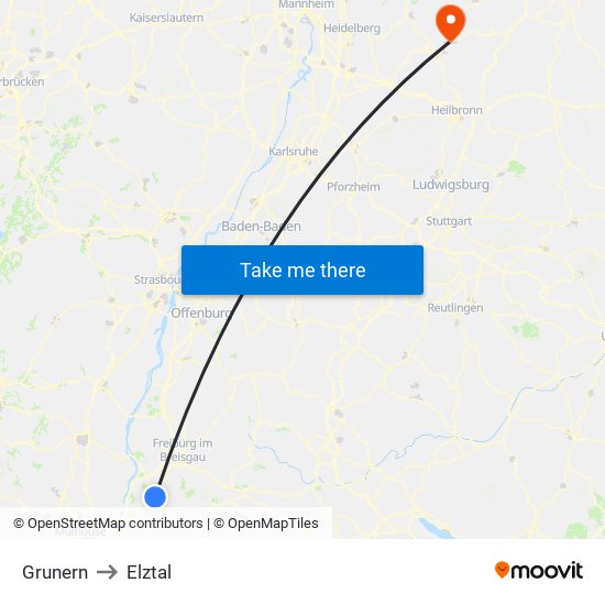 Grunern to Elztal map