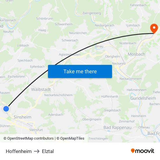 Hoffenheim to Elztal map