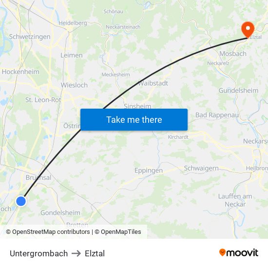 Untergrombach to Elztal map