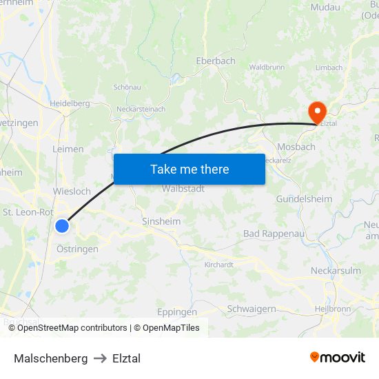 Malschenberg to Elztal map