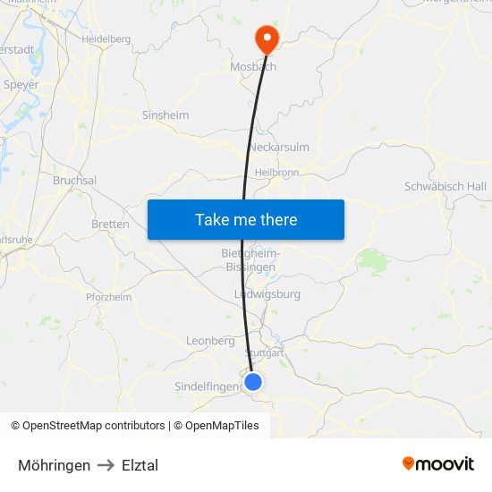 Möhringen to Elztal map