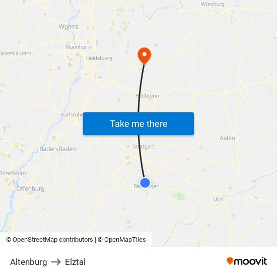 Altenburg to Elztal map