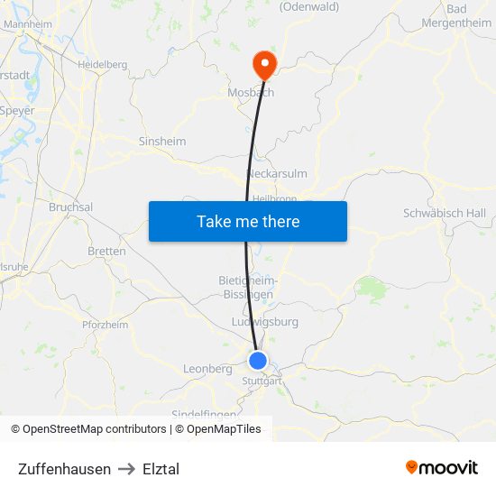 Zuffenhausen to Elztal map