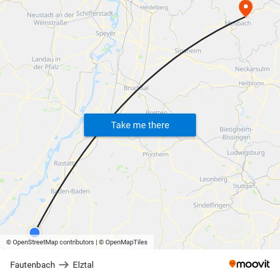 Fautenbach to Elztal map