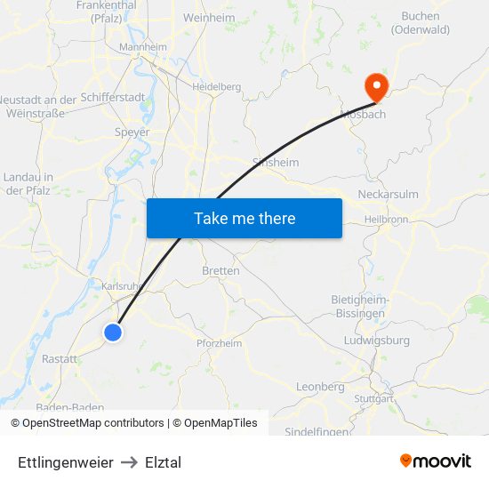 Ettlingenweier to Elztal map