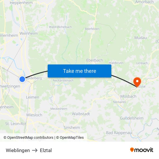 Wieblingen to Elztal map