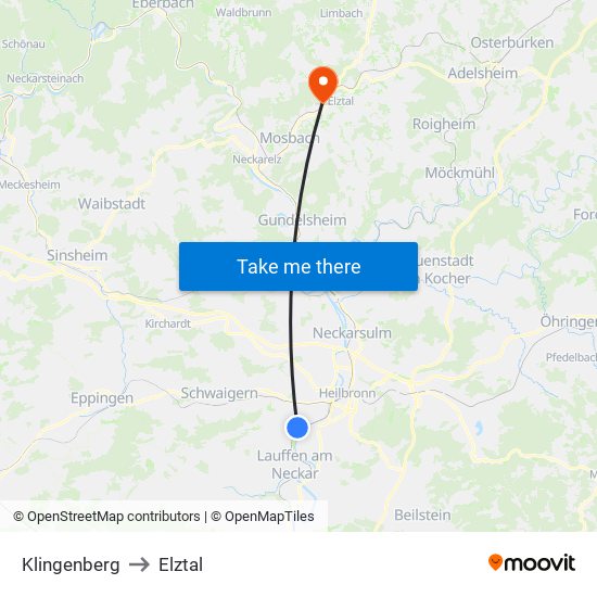 Klingenberg to Elztal map