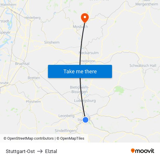Stuttgart-Ost to Elztal map