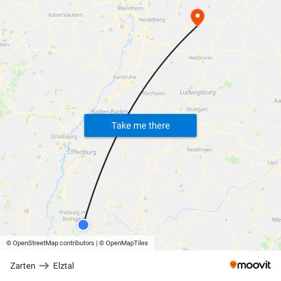 Zarten to Elztal map