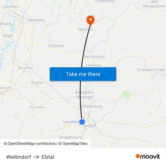 Weilimdorf to Elztal map