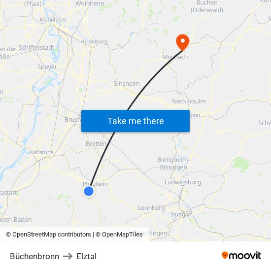Büchenbronn to Elztal map