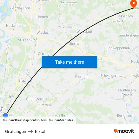 Grötzingen to Elztal map