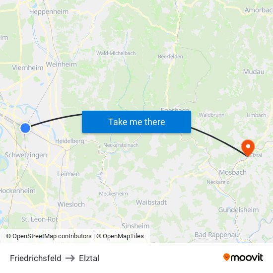Friedrichsfeld to Elztal map