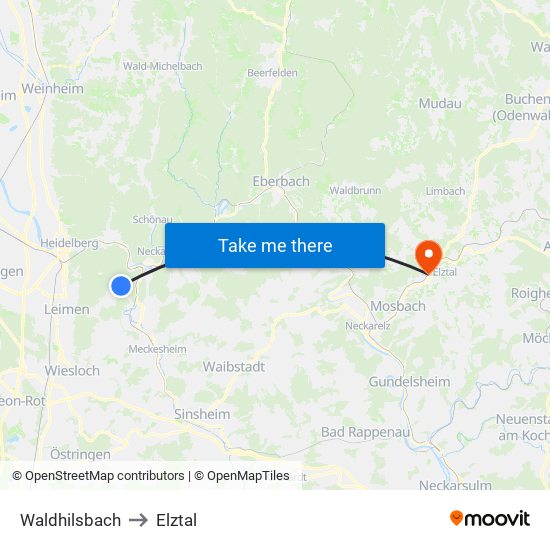 Waldhilsbach to Elztal map