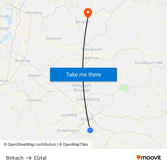 Birkach to Elztal map