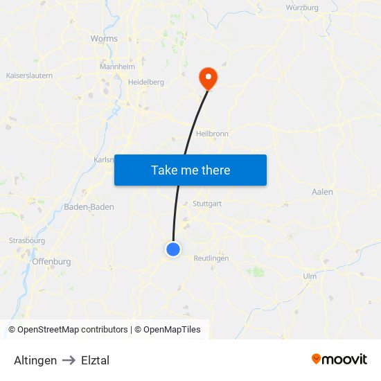 Altingen to Elztal map