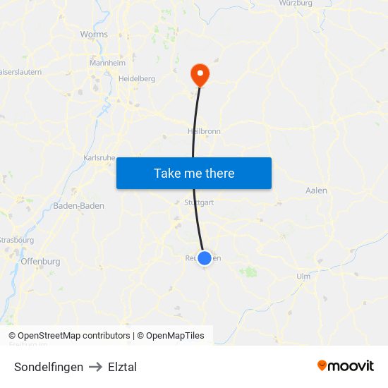 Sondelfingen to Elztal map