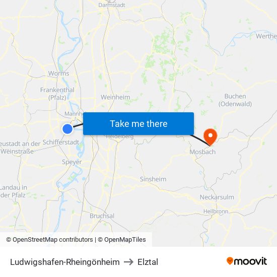 Ludwigshafen-Rheingönheim to Elztal map