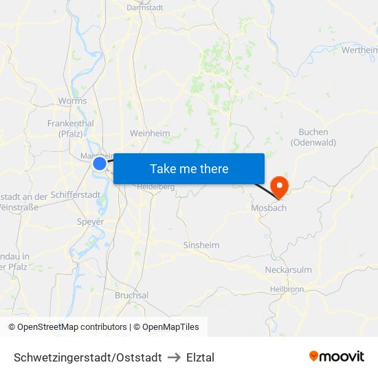 Schwetzingerstadt/Oststadt to Elztal map
