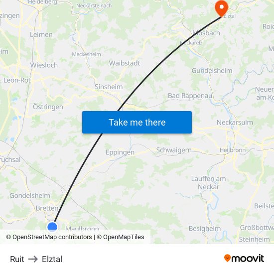 Ruit to Elztal map
