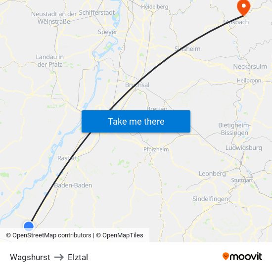Wagshurst to Elztal map