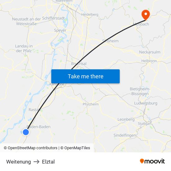 Weitenung to Elztal map