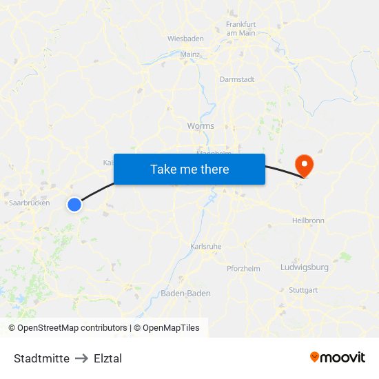 Stadtmitte to Elztal map