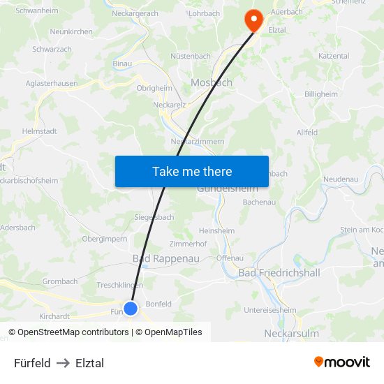 Fürfeld to Elztal map