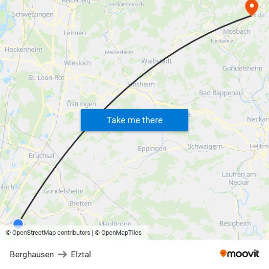 Berghausen to Elztal map