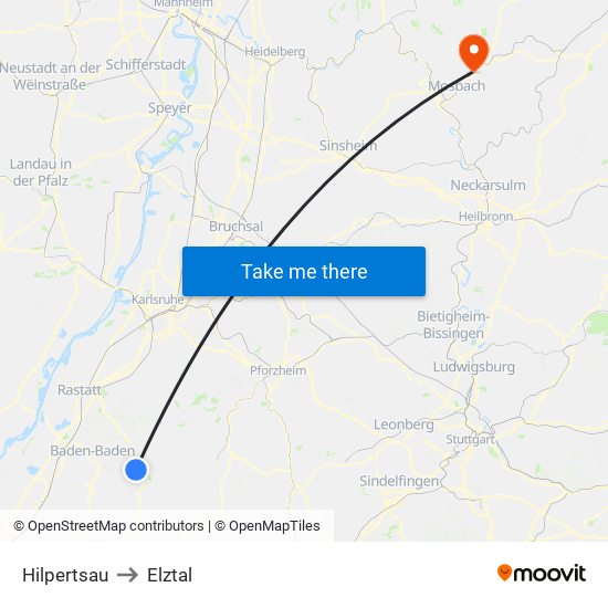 Hilpertsau to Elztal map