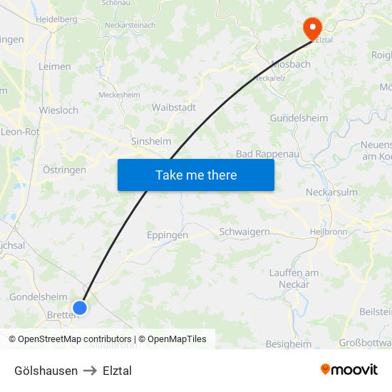 Gölshausen to Elztal map