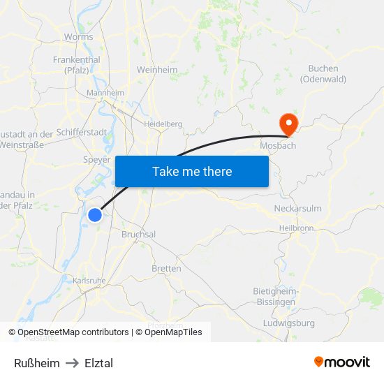 Rußheim to Elztal map