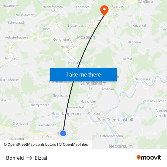 Bonfeld to Elztal map