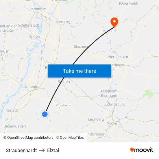 Straubenhardt to Elztal map