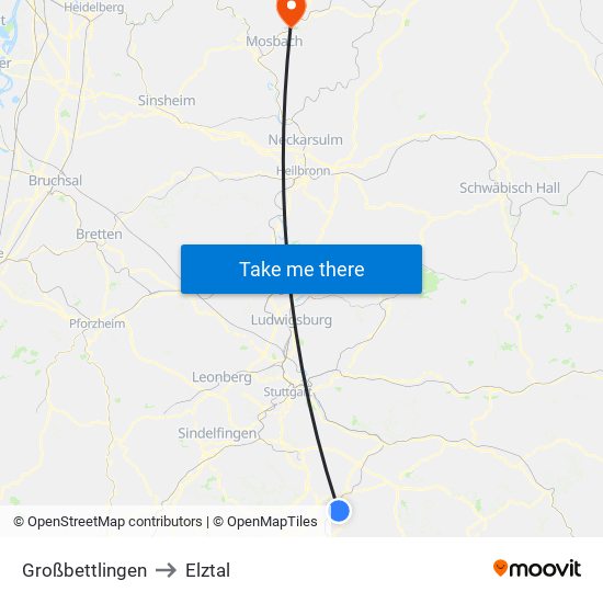 Großbettlingen to Elztal map