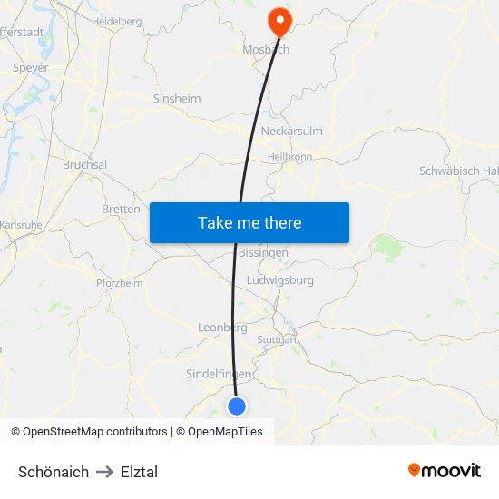 Schönaich to Elztal map