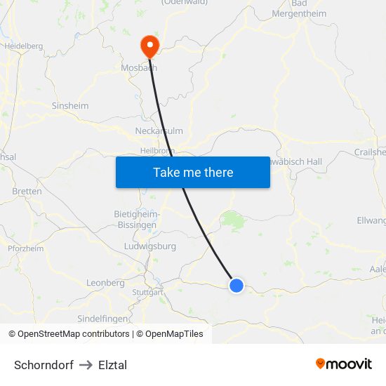 Schorndorf to Elztal map